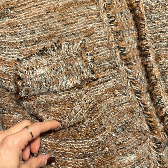 Sioni Brown Tan Textured Fringe Cardigan L w/ Sequins & Pockets - Picture 11 of 15